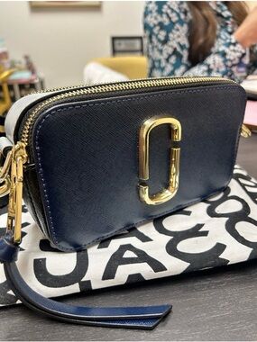 Marc Jacobs Navy and Gold Snapshot Double-Zip Crossbody